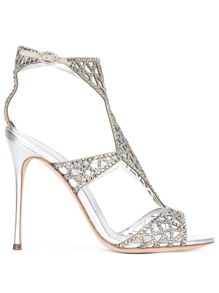 Sergio Rossi Stone Embellished Sandals - Metallic