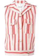 Michel Klein Sleeveless Striped Jacket, Women's, Size: 36, Nude/neutrals, Cotton/linen/flax/silk