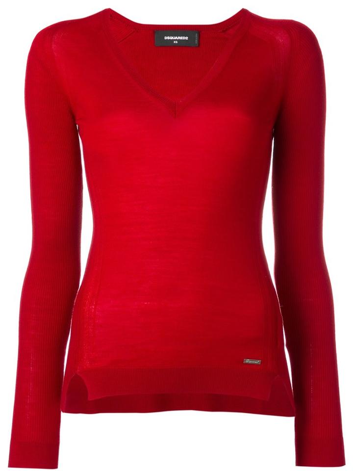 Dsquared2 Classic V-neck Jumper, Women's, Size: Medium, Red, Wool