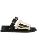 Sacai Shearling Trim Sandals - Black