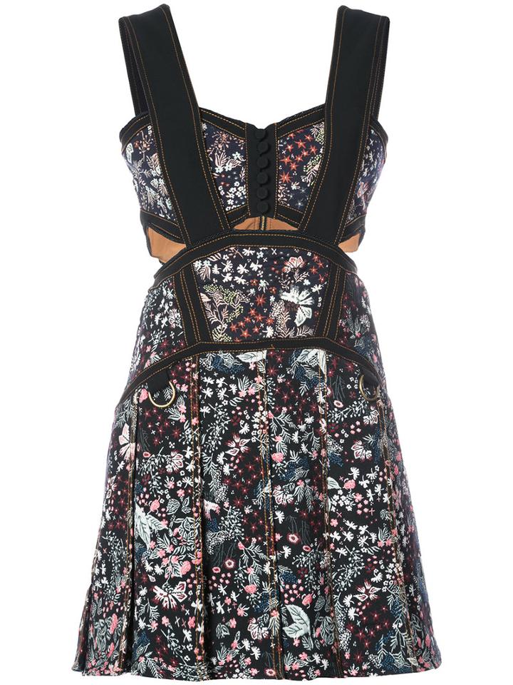 Self-portrait - Floral Cutout Dress - Women - Cotton/polyester/spandex/elastane - 12, Black, Cotton/polyester/spandex/elastane