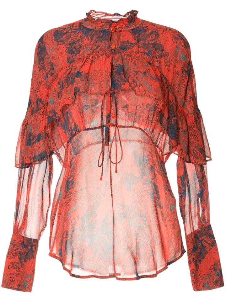 Iro Printed Ruffle Blouse - Red