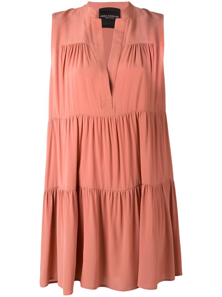Erika Cavallini - Sleeveless Tiered Dress - Women - Silk/acetate - 40, Pink/purple, Silk/acetate