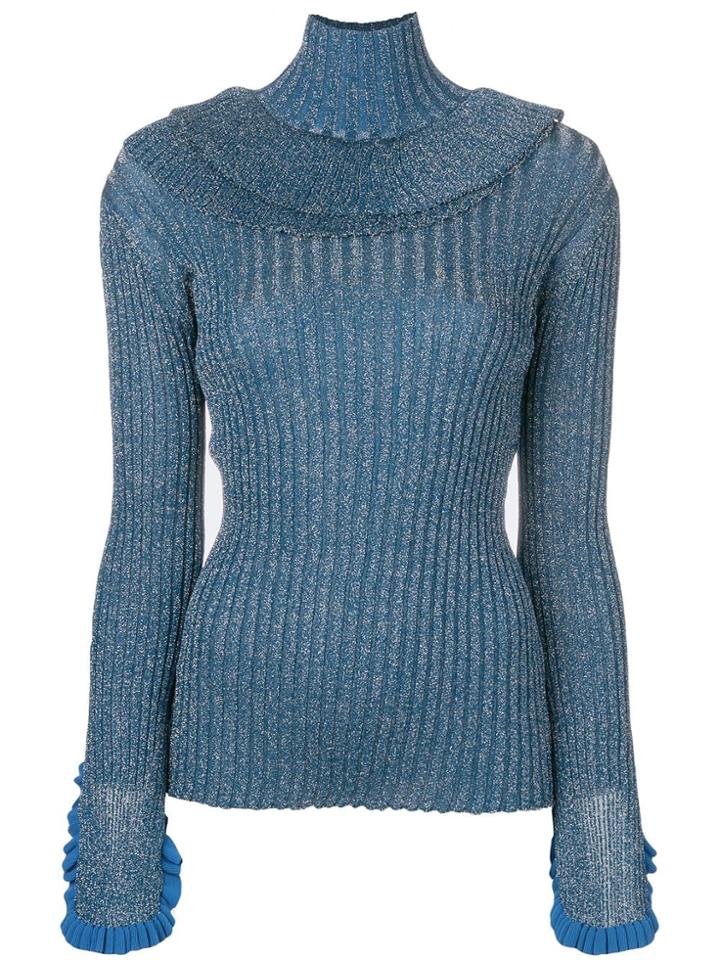 Chloé Lurex Knit Turtleneck Sweater - Blue