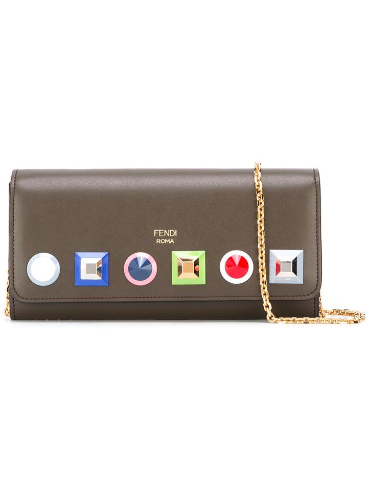 Fendi Studded Crossbody Bag, Women's, Grey, Calf Leather