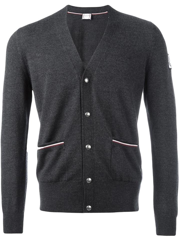 Moncler Gamme Bleu Tri-colour Stripe V-neck Cardigan, Men's, Size: Xl, Grey, Virgin Wool