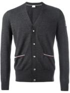 Moncler Gamme Bleu Tri-colour Stripe V-neck Cardigan, Men's, Size: Xl, Grey, Virgin Wool