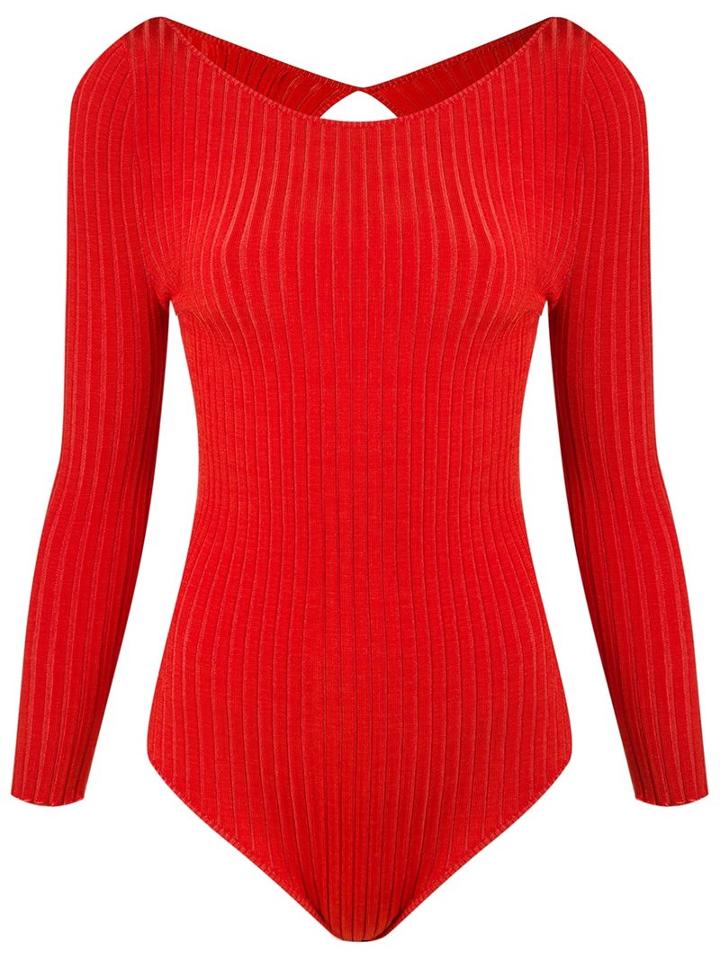 Andrea Bogosian Ribbed Bodysuit, Women's, Size: Medium, Red, Polyamide/viscose