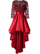 Christian Pellizzari High Low Skirt Dress, Women's, Size: 44, Red, Silk/polyester/spandex/elastane