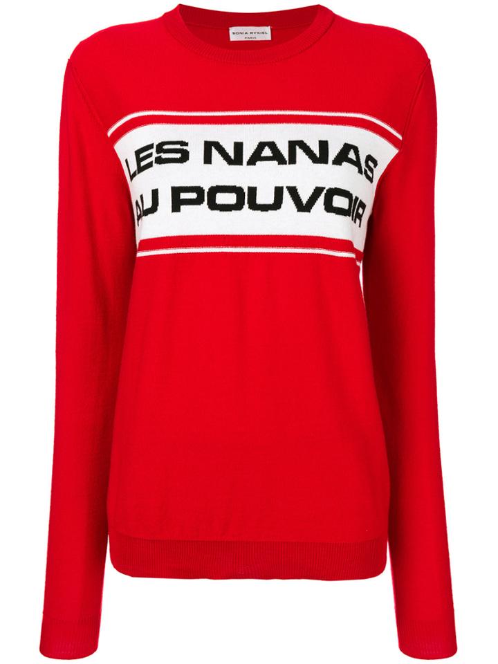 Sonia Rykiel Contrast Slogan Sweater - Red