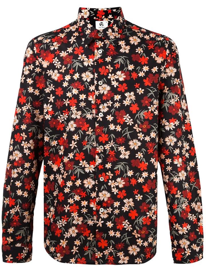Ps By Paul Smith Floral Print Shirt, Men's, Size: Xxl, Black, Cotton