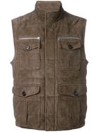 Eleventy Multipockets Vest, Men's, Size: 52, Brown, Suede