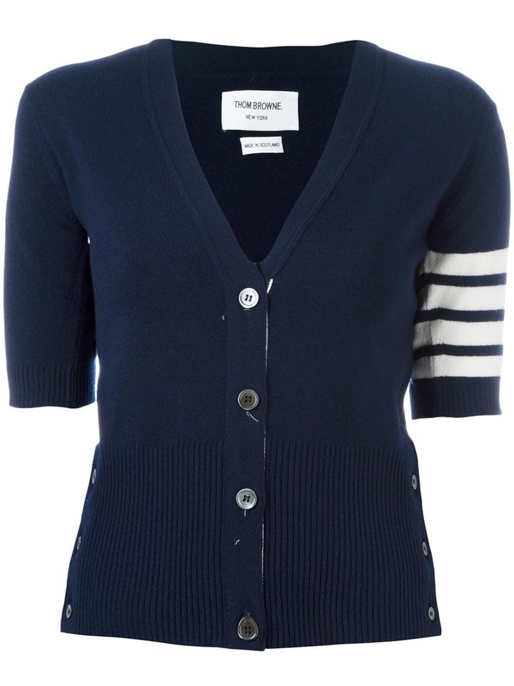 Thom Browne - Cashmere Shortsleeved Cardigan - Women - Cashmere - 44, Blue, Cashmere