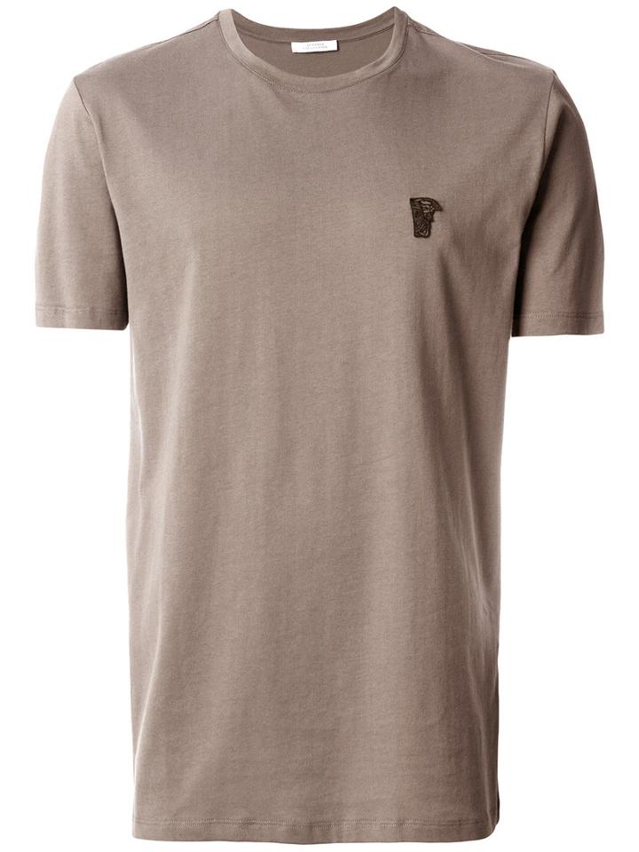 Versace Collection - Logo Embroidered T-shirt - Men - Cotton - Xxl, Nude/neutrals, Cotton