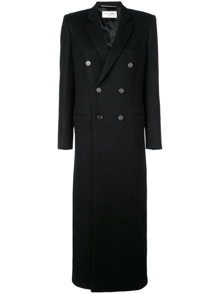 Saint Laurent Double Breasted Overcoat - Black
