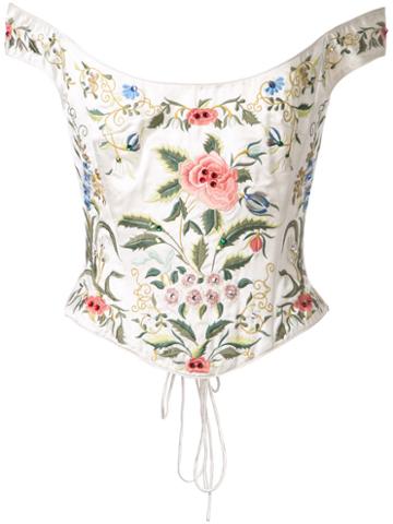 Eavis & Brown - Off Shoulder Embroidered Corset - Women - Silk - S, Women's, White, Silk
