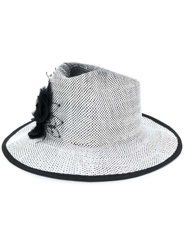 Misa Harada Flower Embellished Fedora Hat - White
