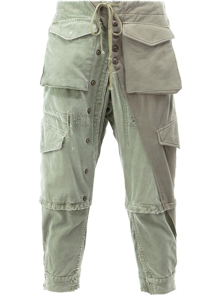 Greg Lauren Cargo Cropped Trousers, Men's, Size: 3, Green, Cotton