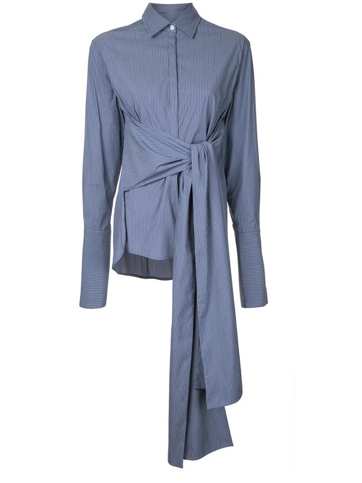 Co-mun - Oversized Belt Striped Shirt - Women - Cotton - 40, Blue, Cotton