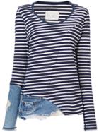 Greg Lauren Patchwork Striped Top - Blue