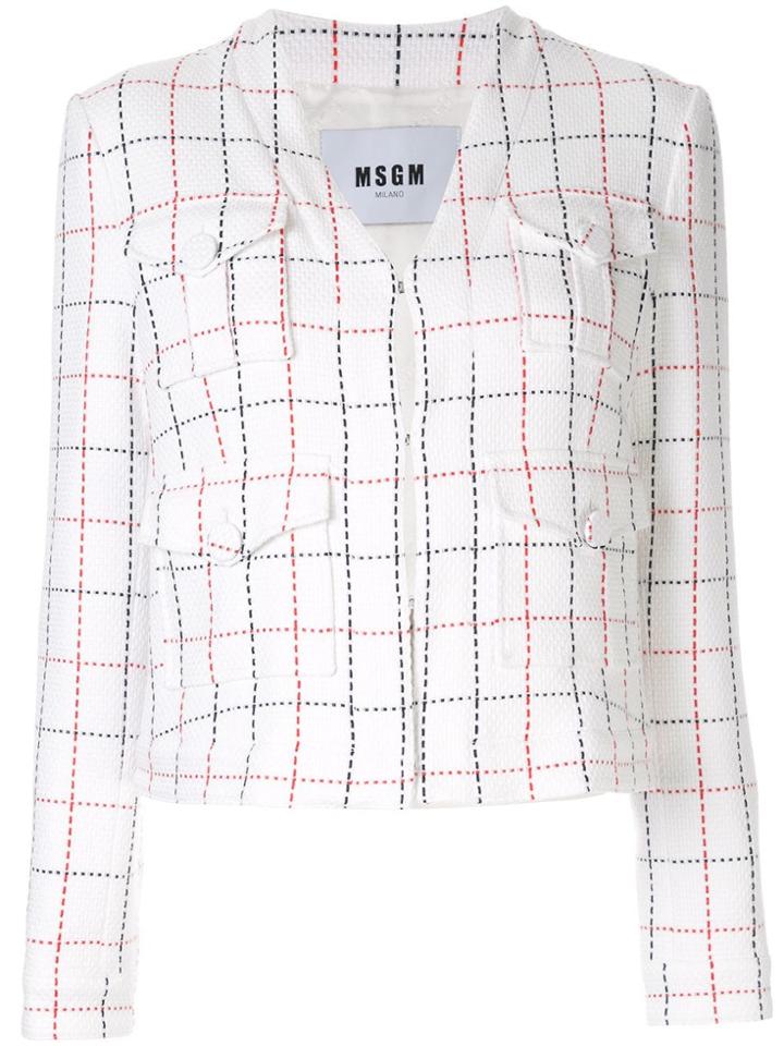 Msgm Check Cropped Jacket - White