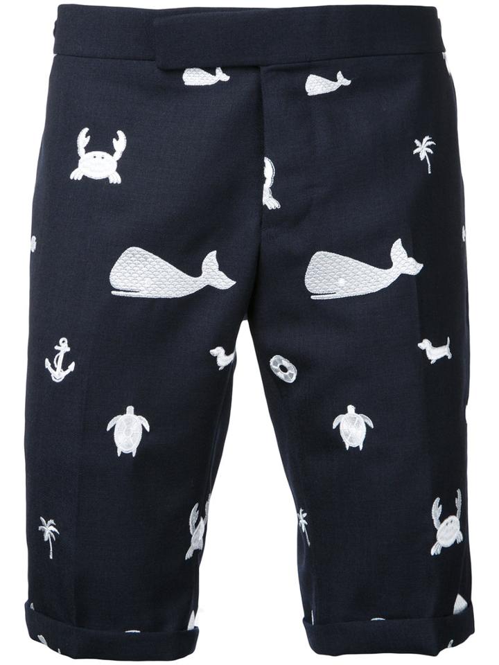 Thom Browne Printed Chino Shorts, Men's, Size: 1, Blue, Wool