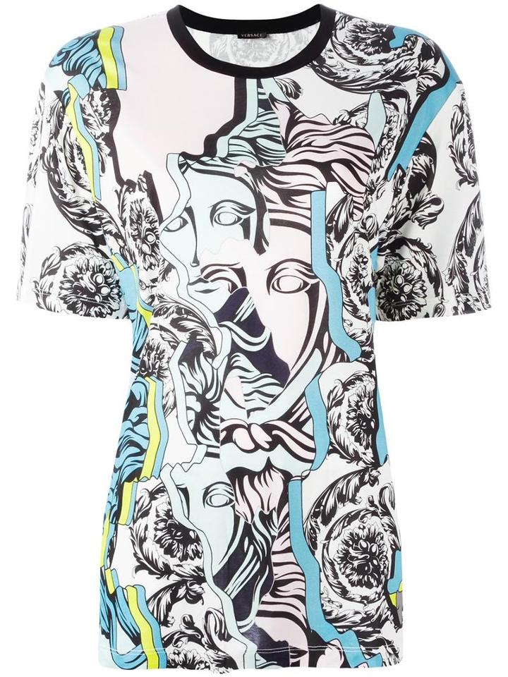 Versace 'jagged Baroque Medusa' T-shirt, Women's, Size: 40, Ivory, Viscose/silk