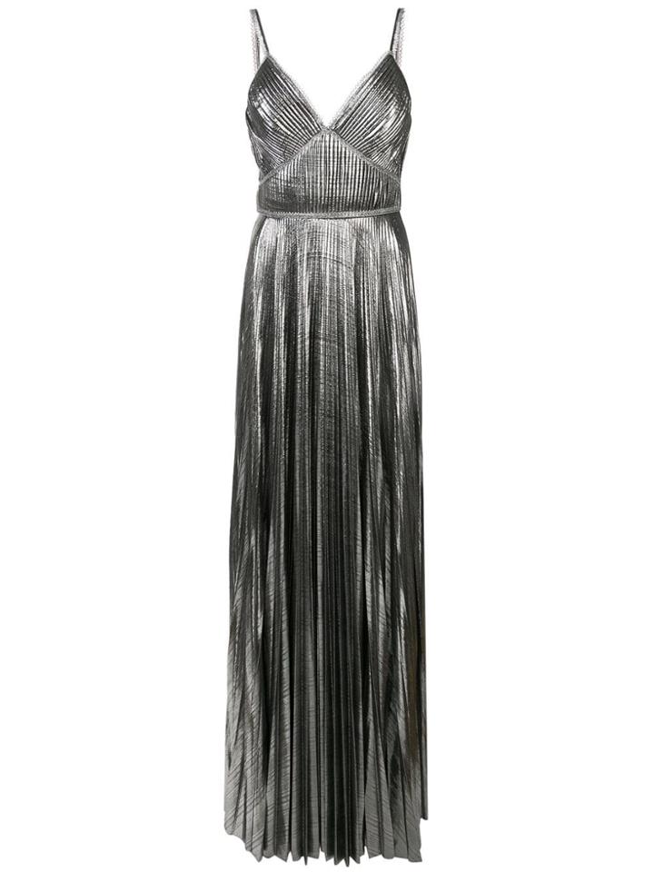 Marchesa Notte Pleated Metallic Gown