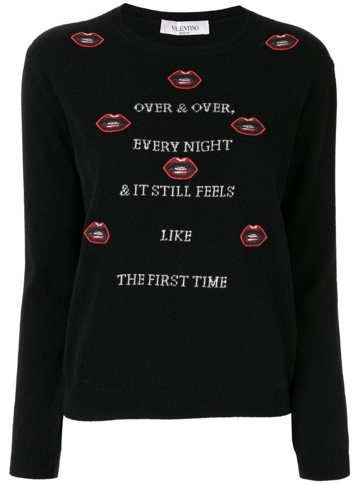 Valentino Embroidered Lips Slogan Jumper - Black