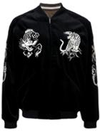 Gold Velvet Bomber Jacket, Men's, Size: Medium, Black, Cotton/rayon