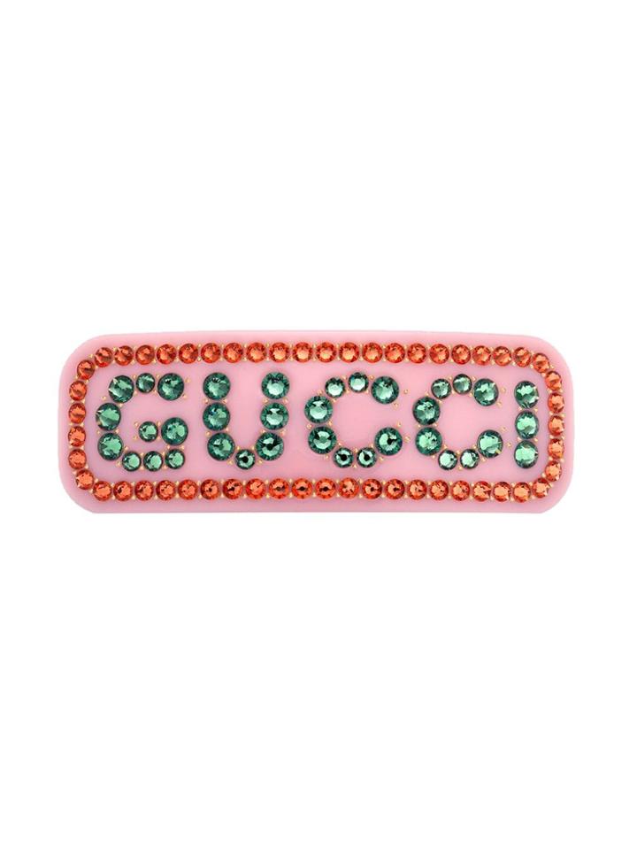 Gucci Crystal Logo Hair Clip - Pink