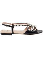Fendi Faux Pearl Embellished Sandals - Black