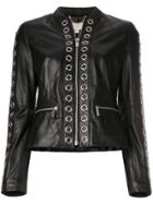Michael Michael Kors Ring Detail Leather Jacket - Black