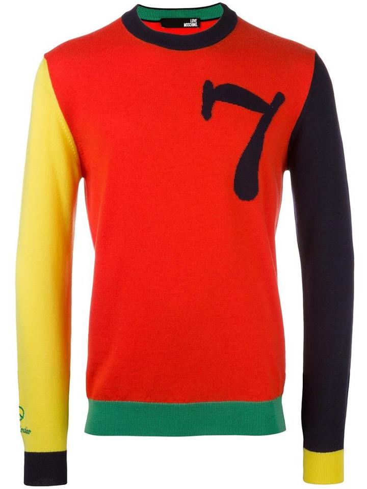 Love Moschino Colour Block Jumper, Men's, Size: Xl, Red, Virgin Wool