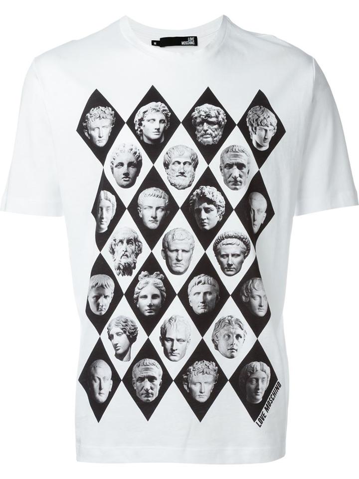 Love Moschino Statues Print T-shirt, Men's, Size: Xl, White, Cotton