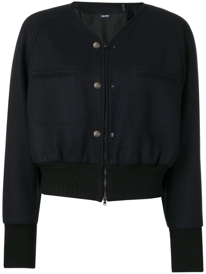 Jil Sander Navy Cropped Bomber Jacket - Blue