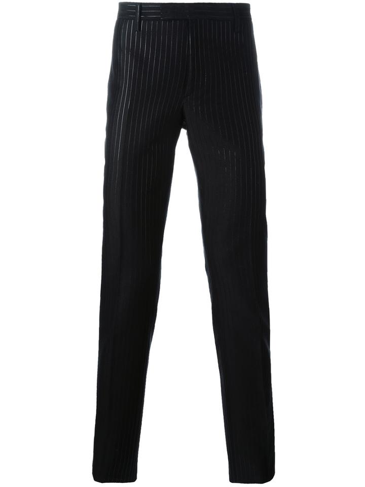Saint Laurent Tonal Pinstripe Trousers, Men's, Size: 48, Black, Cotton/polyester/viscose