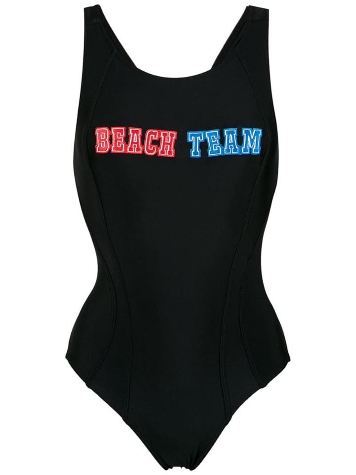 Amir Slama Beach Team Appliqué Swimsuit - Preto