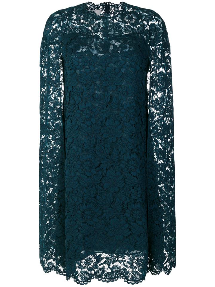 Valentino Cape Sleeve Lace Dress - Green