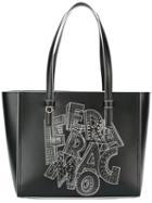 Salvatore Ferragamo Printed Tote Bag, Women's, Black, Leather