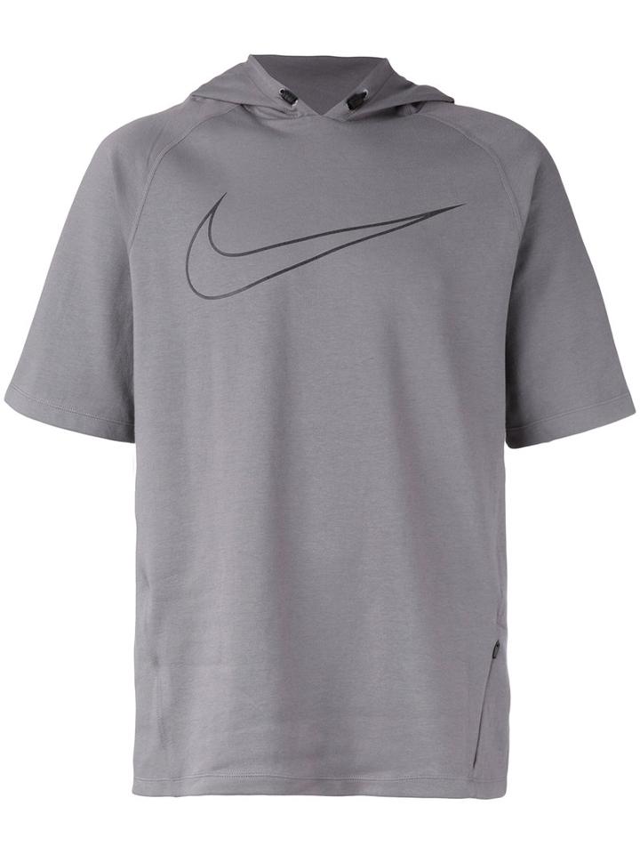 Nike City Short Sleeve Running Hoodie, Men's, Size: Large, Grey, Cotton/polyester