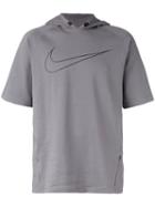 Nike City Short Sleeve Running Hoodie, Men's, Size: Large, Grey, Cotton/polyester