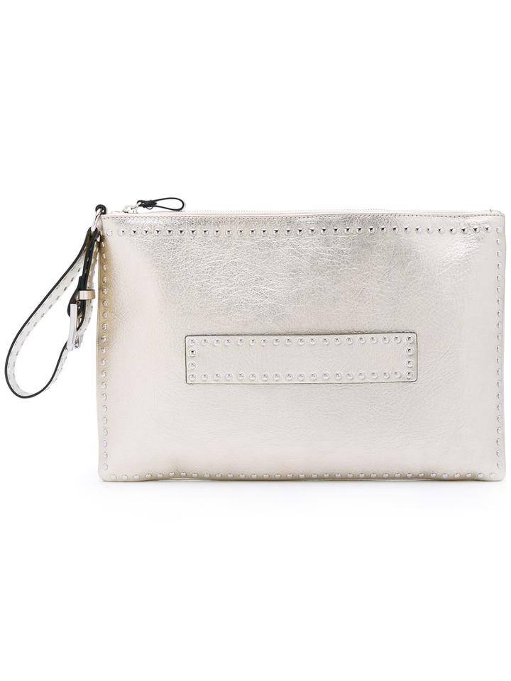 Red Valentino - Studded Metallic (grey) Clutch - Women - Sheep Skin/shearling/metal (other) - One Size, Sheep Skin/shearling/metal (other)