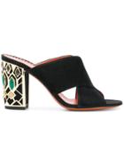 Santoni Embellished Heel Mules - Black