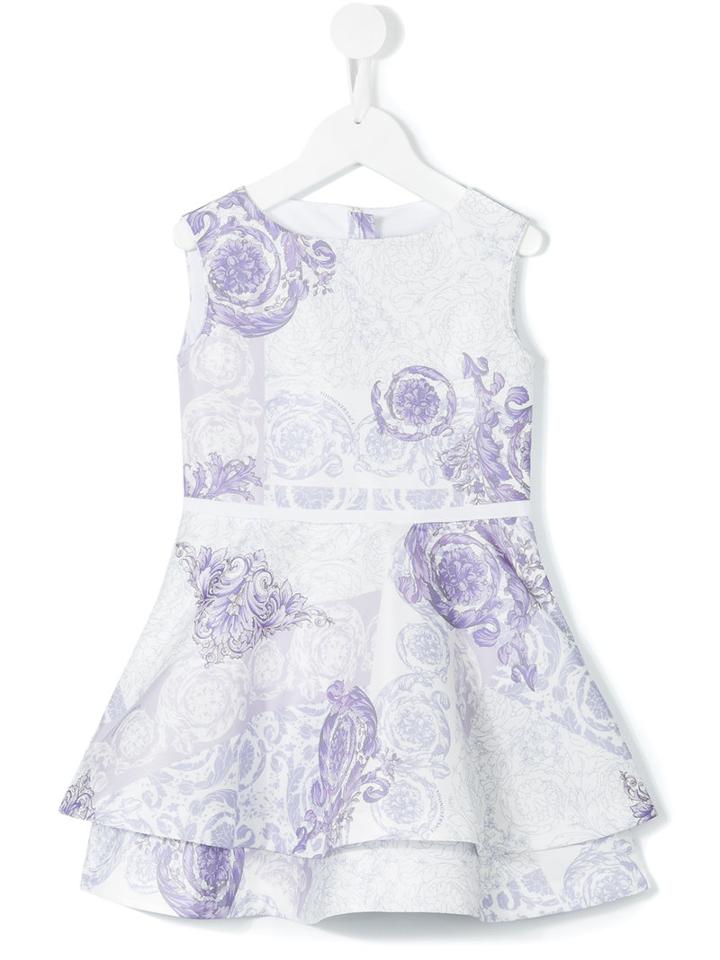 Young Versace Floral Baroque Print Dress, Girl's, Size: 10 Yrs, White