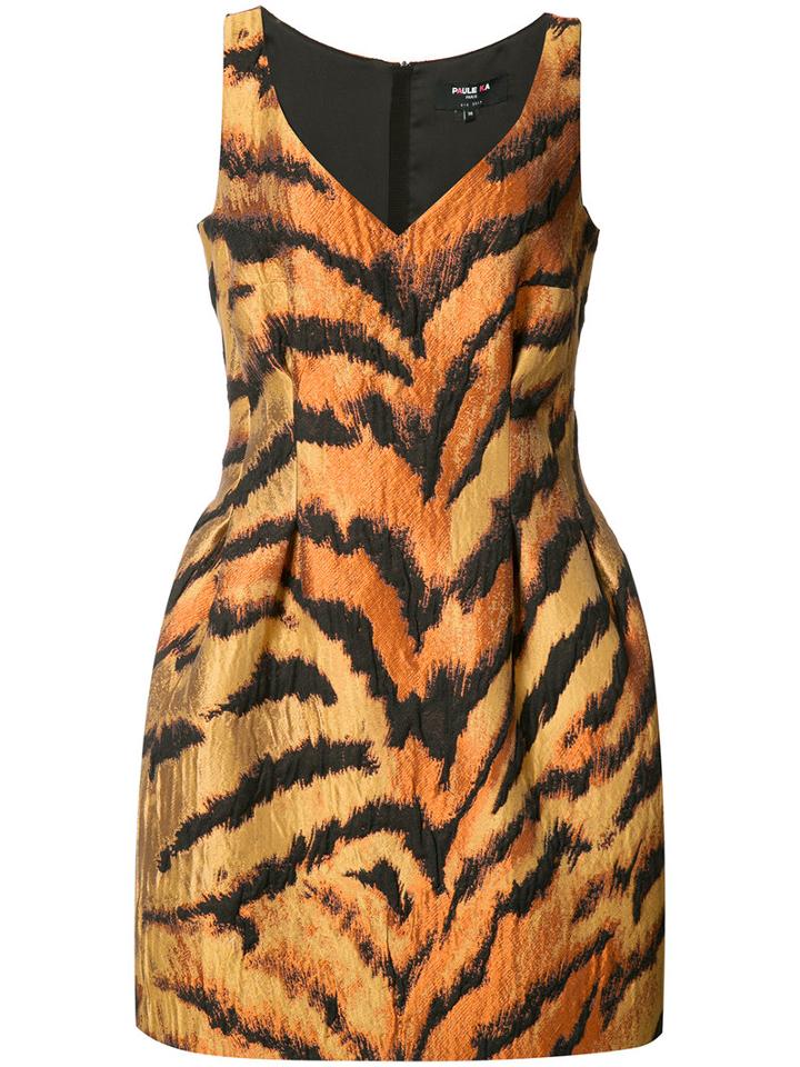 Paule Ka Tiger Print Fitted Dress, Women's, Size: 38, Yellow/orange, Polyester/cotton/polyamide/acrylic
