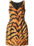 Paule Ka Tiger Print Fitted Dress, Women's, Size: 38, Yellow/orange, Polyester/cotton/polyamide/acrylic