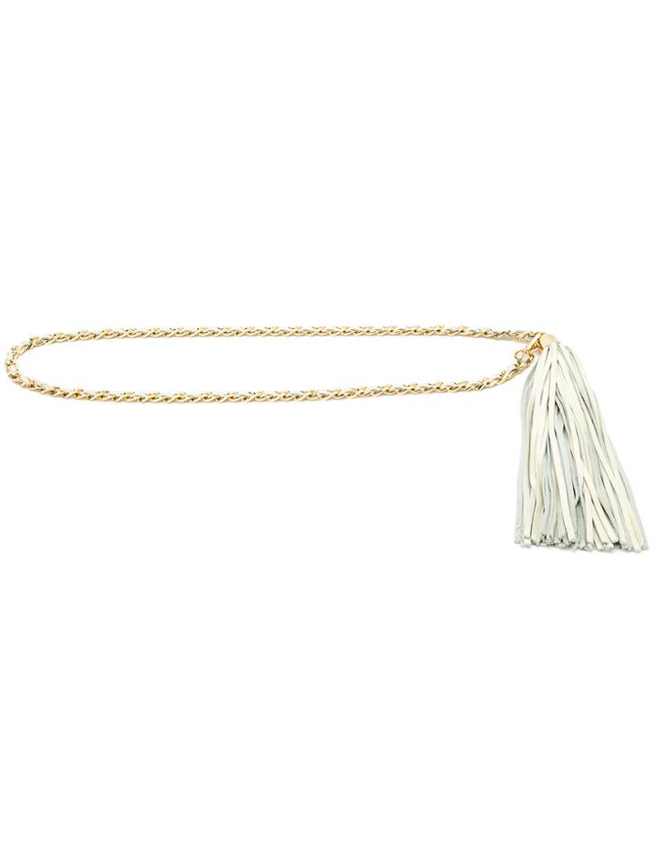 Andrea Bogosian Leather Tassel Chain Belt - White