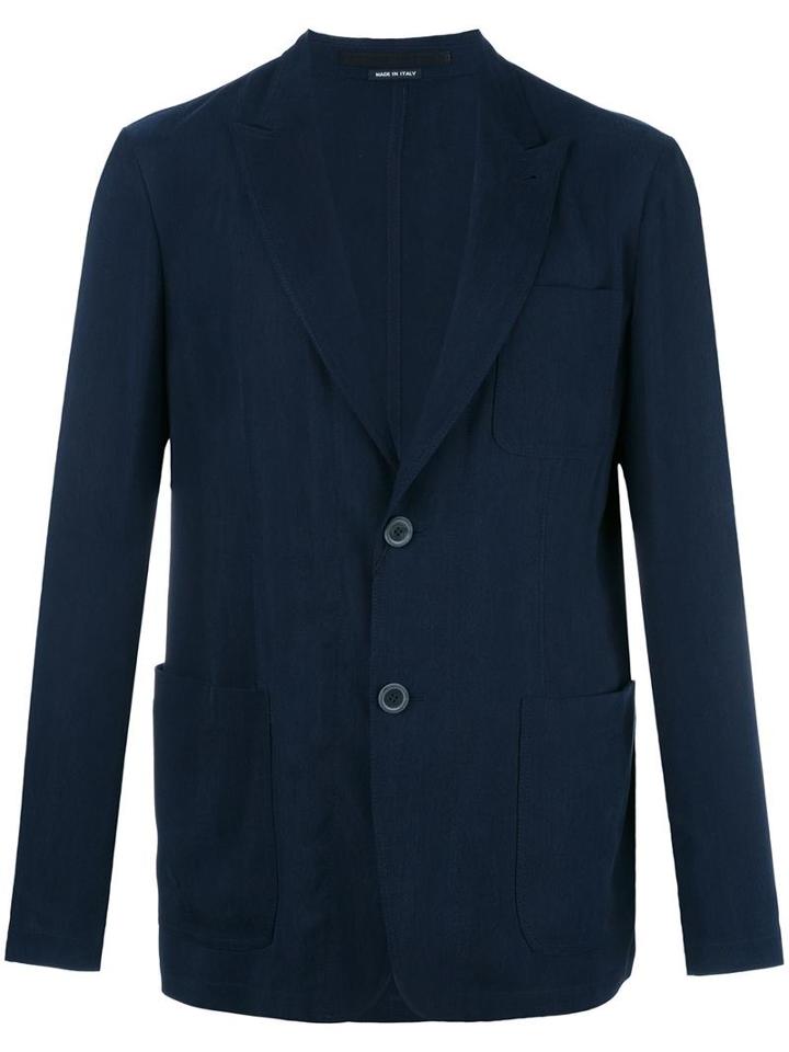 Giorgio Armani Peaked Lapels Blazer, Men's, Size: 54, Blue, Cupro/polyamide/leather