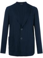 Giorgio Armani Peaked Lapels Blazer, Men's, Size: 54, Blue, Cupro/polyamide/leather
